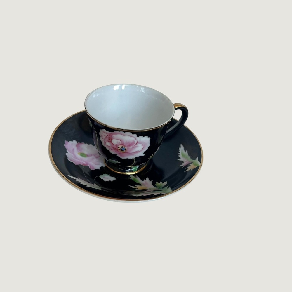 Vintage Chugai China Occupied Japan Bone China Coffee Cup Saucer Set Floral Gold
